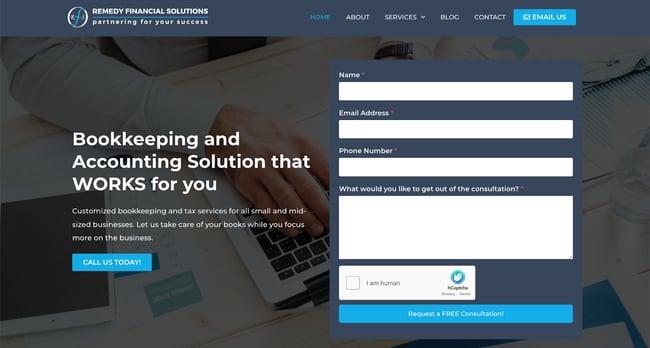 See Remedy Financials lead-generation focused Website design to inspire your next accounting firm website project