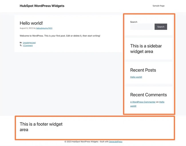 An example of widget areas on your site.