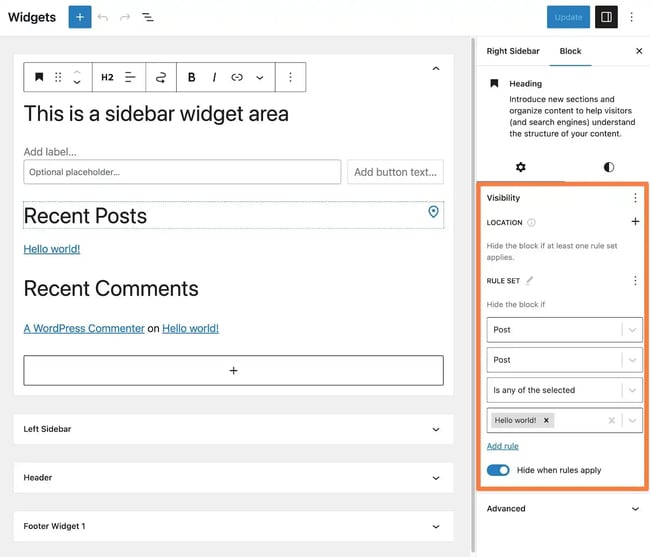 What is a widget on WordPress? How to apply conditional rules to classic widgets.