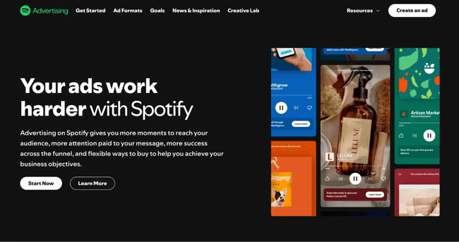 advertising landing page, spotify