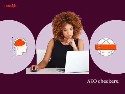 Woman on laptop looking at AEO checker tools