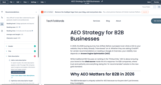 ai content marketing automation tools, hubspot content hub dashboard