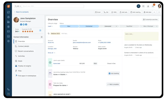ai crm real estate, freshsales interface
