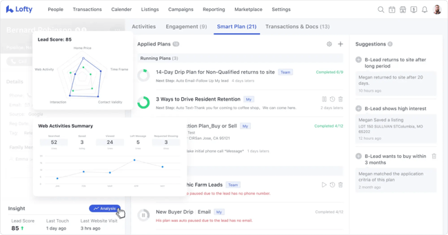 ai crm real estate, lofty interface
