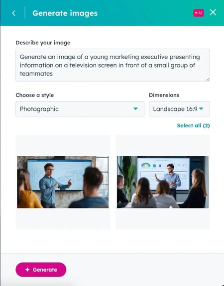 ai generated image of young marketer, my ai prompt on hubspot editor