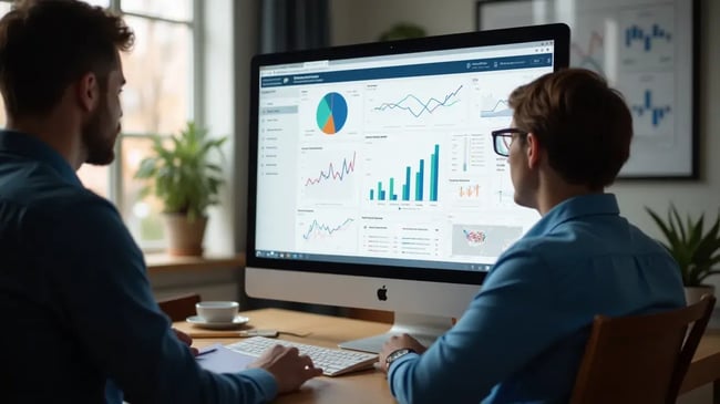 ai image with marketers looking at dashboards, midjourney ai image