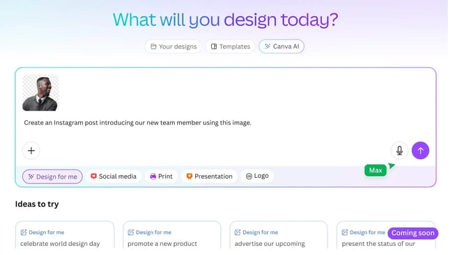 ai in social media canva AI tool design prompt example to create an instagram post