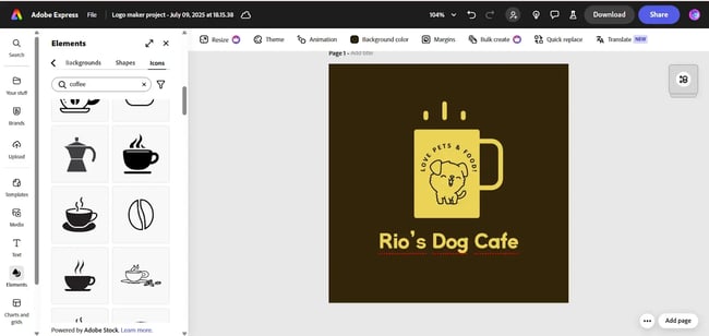 ai logo by adobe express, dog cafe logo
