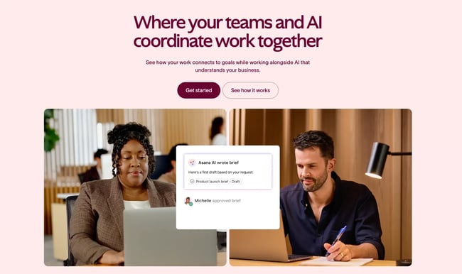 AI project management tool, Asana homepage