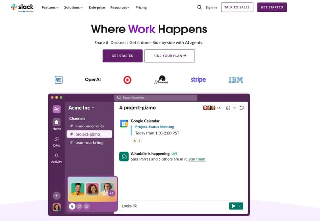 AI project management tool, slack homepage