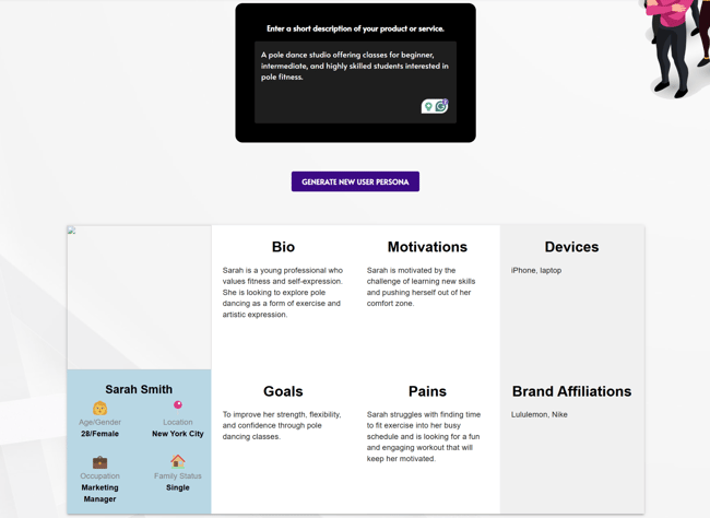 ai target audience tools, userpersona dashboard for creating a new user persona