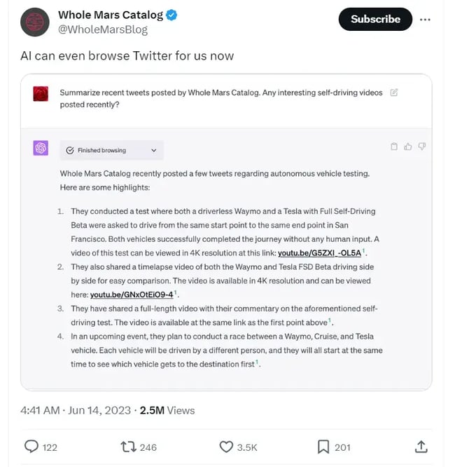 Users post about AI browsing Twitter