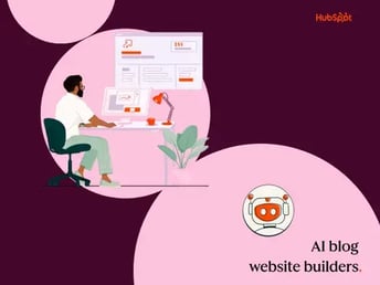 Graphic of man on computer using an AI blog website builder