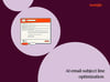 a HubSpot-branded graphic with an email inbox icon in the center, along with a burgundy background and three different-sized circles and text that says “AI email subject line optimization” in the bottom right corner