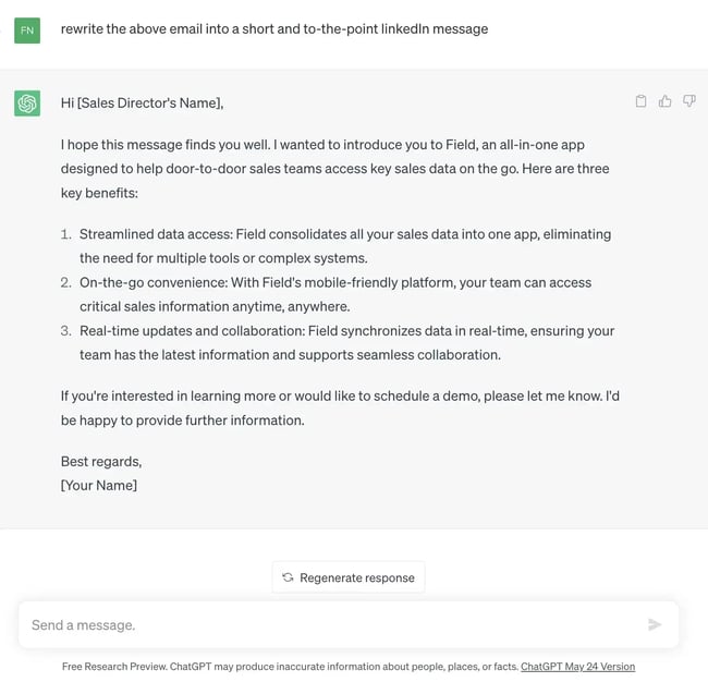 AI for sales prospecting content repurposing prompt example