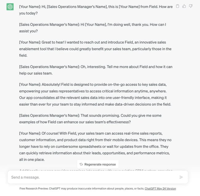 AI for sales prospecting script prompt example