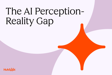 Featured image with the title “The AI Perception Reality Gap” on a soft purple abstract background with orange star-like HubSpot branding