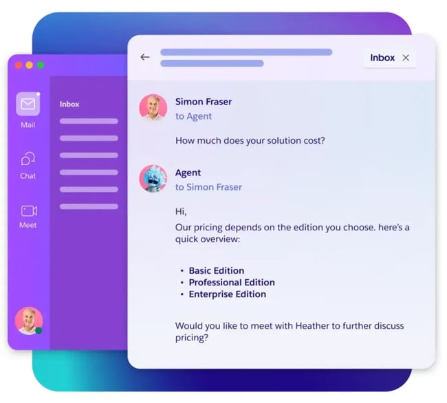 salesforce agentforce inbox interface with ai sales agent scheduling a meeting