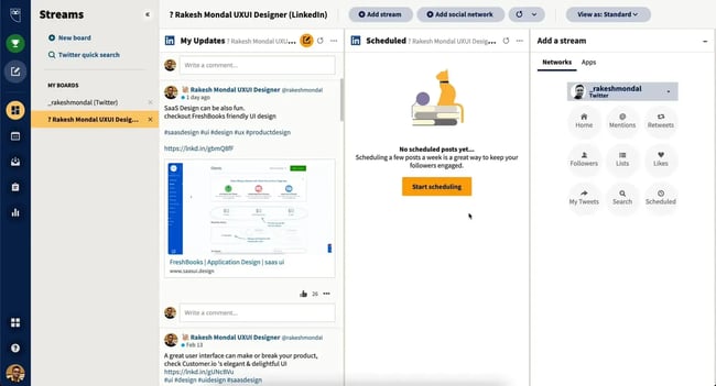 Hootsuite dashboard displaying AI social media marketing tools for publishing and social listening
