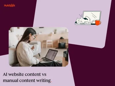Woman reads about ai website content vs manual content writing on her laptop