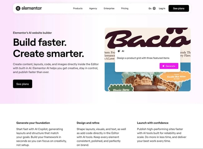 The Elementor AI homepage