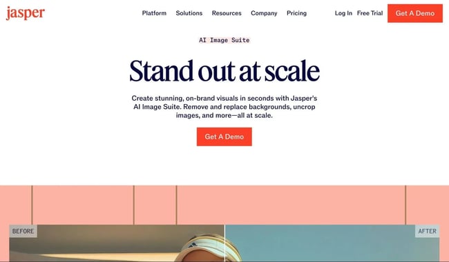 The Jasper AI Image Suite homepage