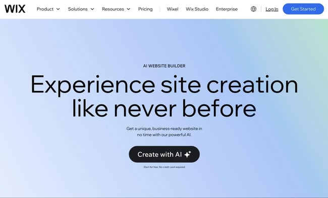 The Wix AI website builder page