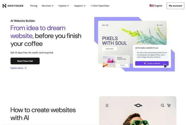 The Hosting AI website builder homepage