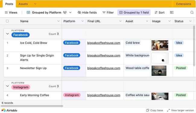 airtable’s social media planning and design template is a solid resource for social media marketers