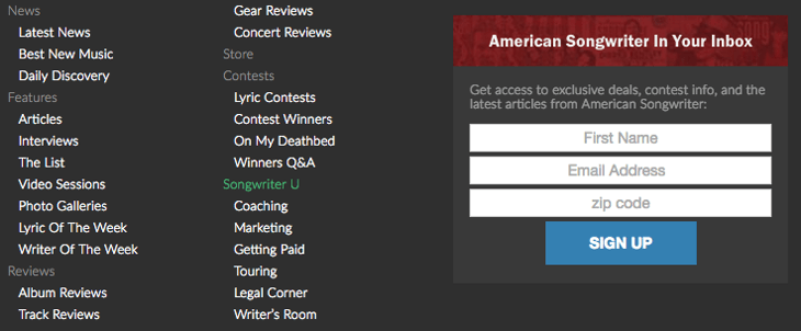 HubSpot – Anatomie einer Website, die Leads generiert – Footer American Songwriters