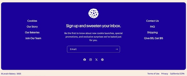 an example of a cta footer from levain bakery