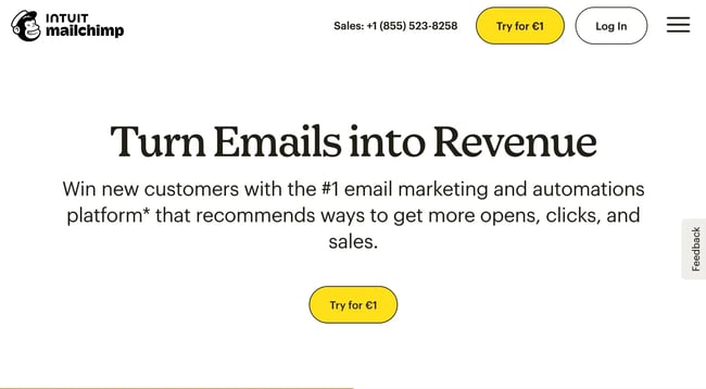 an example of a homepage copy from mailchimp