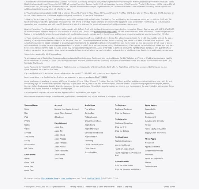 an example of a legalese footer from apple