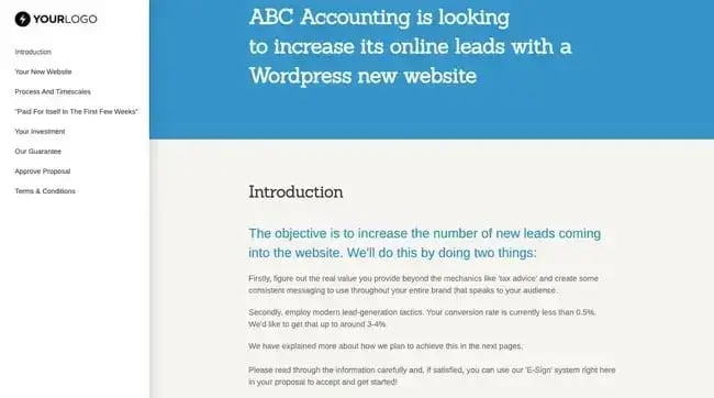 an example of a wordpress web design proposal
