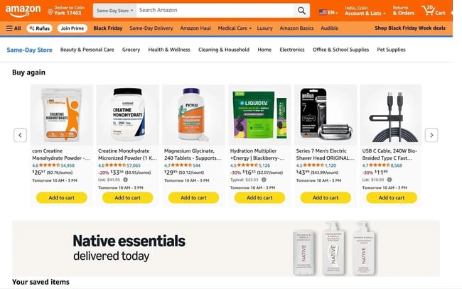an example of personalized product recommendations on amazons landing page