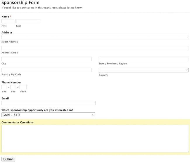 an online sponsorship form template from wufoo