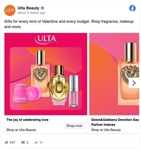 anatomy of a Facebook ad, carousel example, Ulta Beauty