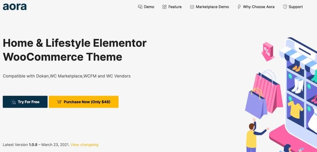 demo page for the wordpress marketplace theme aora