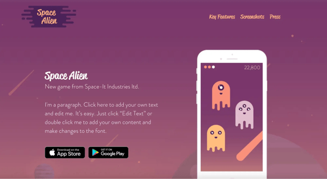 app launch landing page template, wix