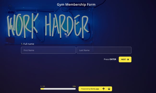 screenshot of an application form template from forms.app
