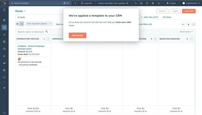 applying a template to hubspot crm