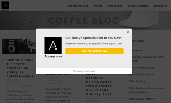 HubSpot – Anatomie einer Website, die Leads generiert – Aquaspresso Blog-Popup