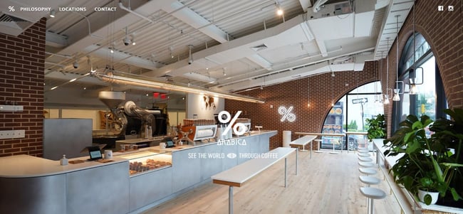 website example of the coffee shop website % arabica