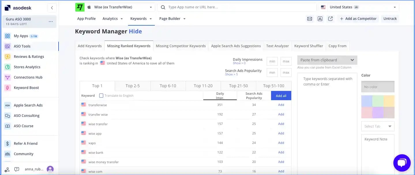 aso, asodesk key word manager