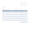 Blank invoice template featuring sections for sender and recipient information, item descriptions, amounts, and total due.