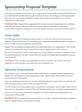 Sponsorship proposal template document outlining key sections including cover letter, project description, and tips for attracting potential sponsors.