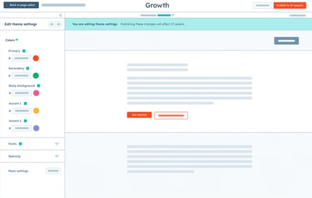Interface do editor WYSIWYG mostrando configurações do tema