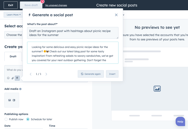 KI-Content-Generator schreibt Instagram-Post über Picknick-Rezepte
