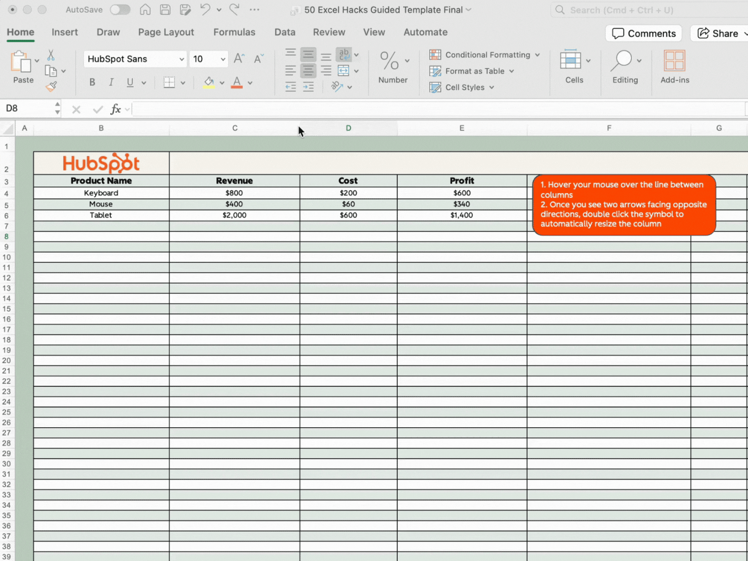 automatically resize columns