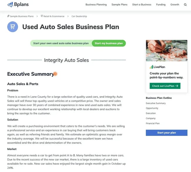automotive sales business plan example